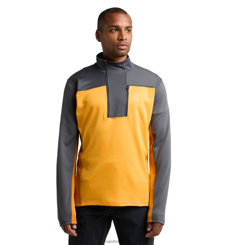 Magnetite/Sunny Yellow Men Haglofs ROC Flash Mid Halfzip Tops ZXT0L103