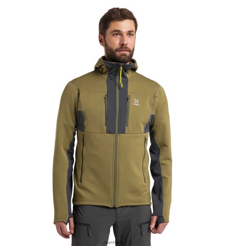 Olive Green/Magnetite Men Haglofs Roc Nordic Mid Hood Tops ZXT0L200