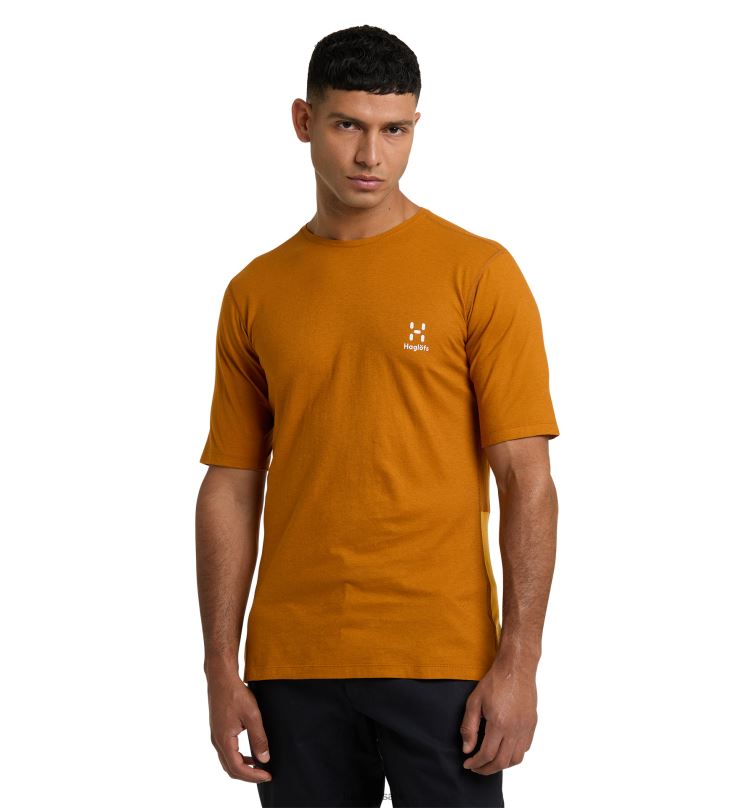 Golden Brown/Sunny Yellow Men Haglofs ROC Grip Tee Tops ZXT0L259