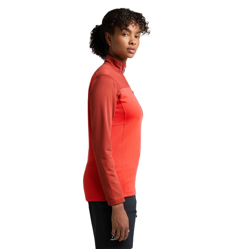 Corrosion/Poppy Red Women Haglofs ROC Flash Mid Halfzip Tops ZXT0L617