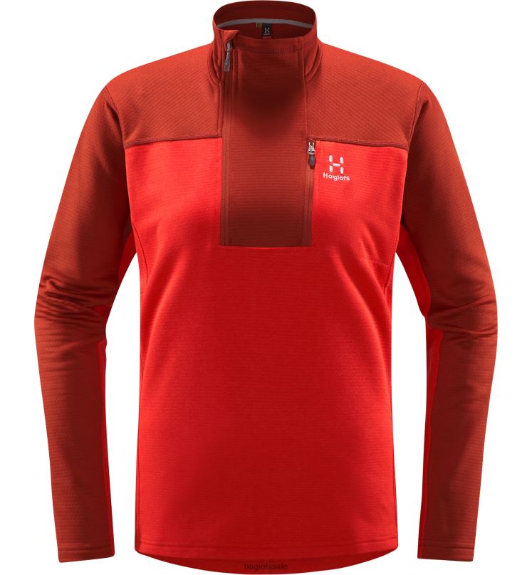 Corrosion/Poppy Red Women Haglofs ROC Flash Mid Halfzip Tops ZXT0L617