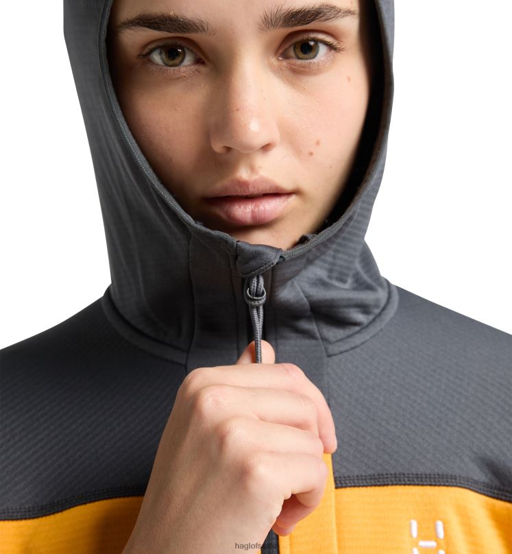 Magnetite/Sunny Yellow Women Haglofs ROC Flash Mid Hood Tops ZXT0L628