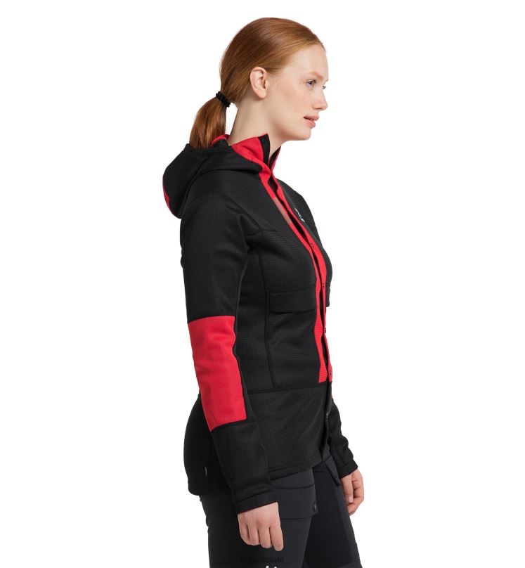 True Black/Zenith Red Women Haglofs L.I.M ZT Sync 1 Mid Hood Tops ZXT0L584
