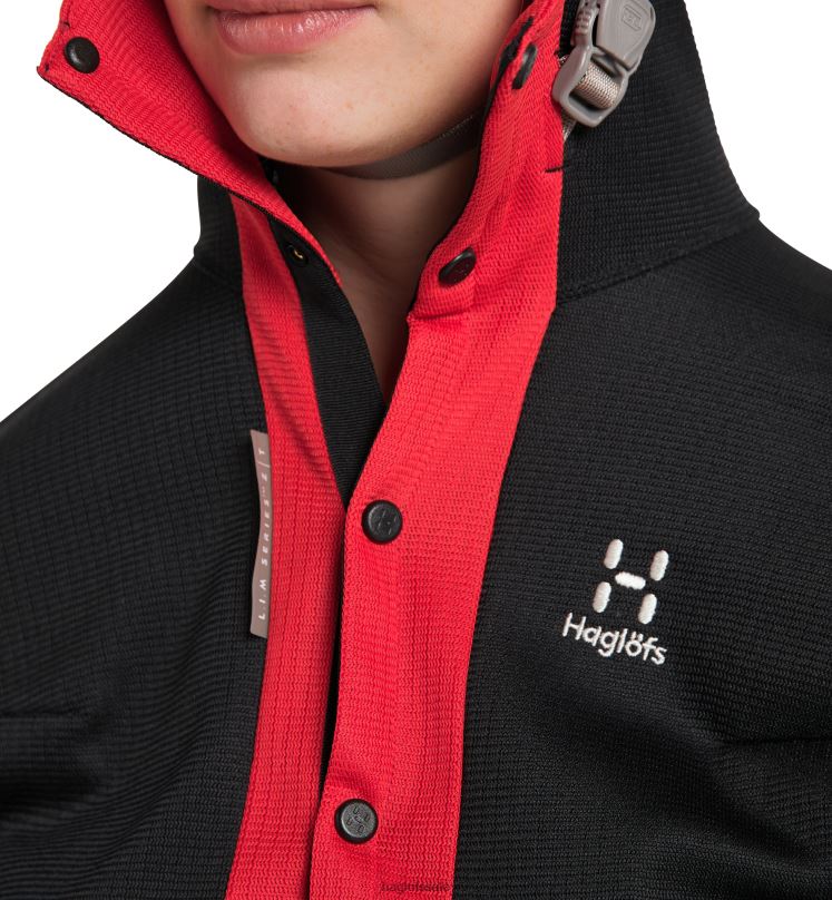 True Black/Zenith Red Women Haglofs L.I.M ZT Sync 1 Mid Hood Tops ZXT0L584
