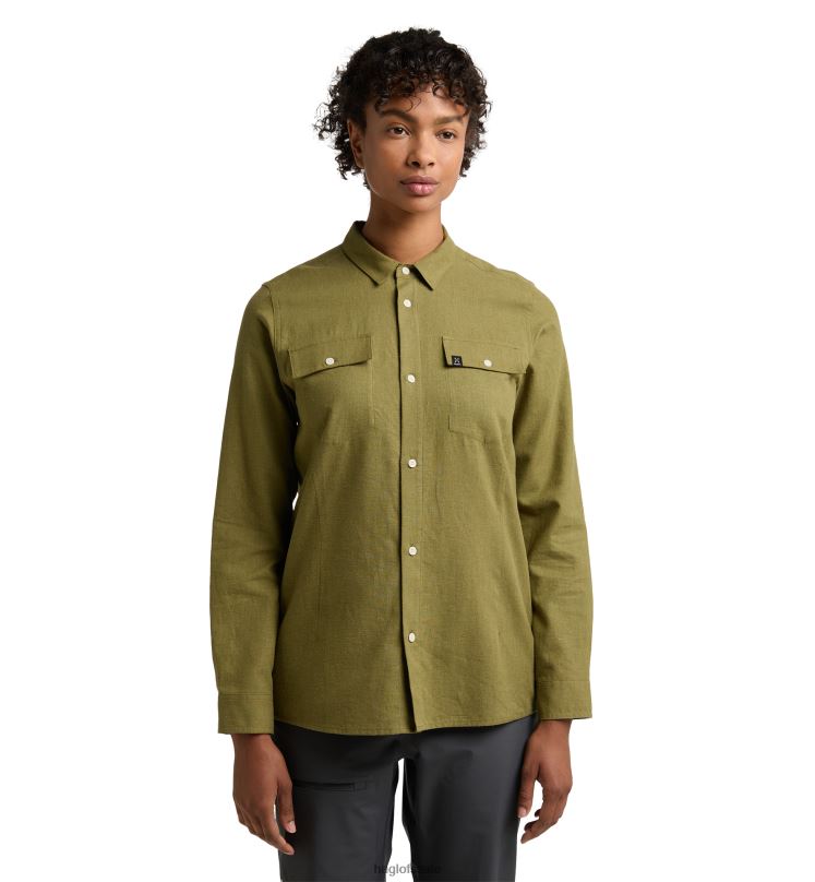 Olive Green Women Haglofs Curious Hemp Shirt Tops ZXT0L760