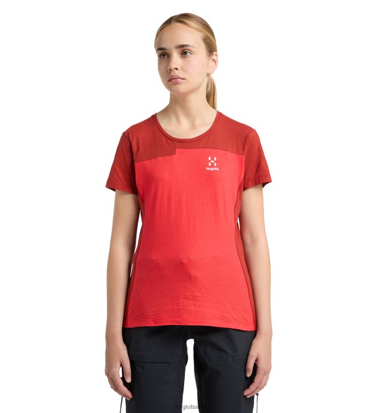 Poppy Red/Corrosion Women Haglofs ROC Grip Tee Tops ZXT0L767